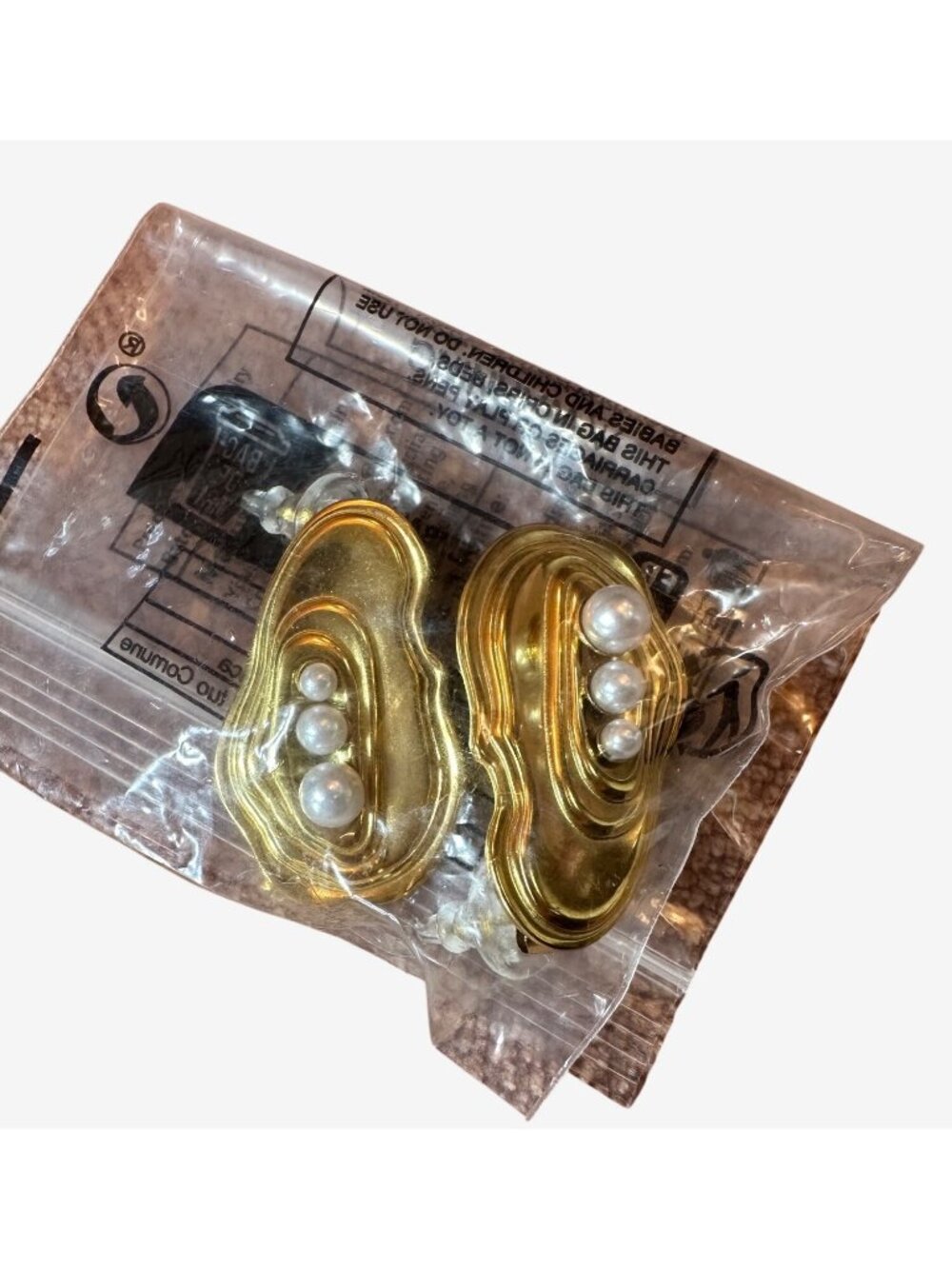 Oceanus Abstract Gold-Tone Earrings With Faux Pearl Accents - New In Packaging
